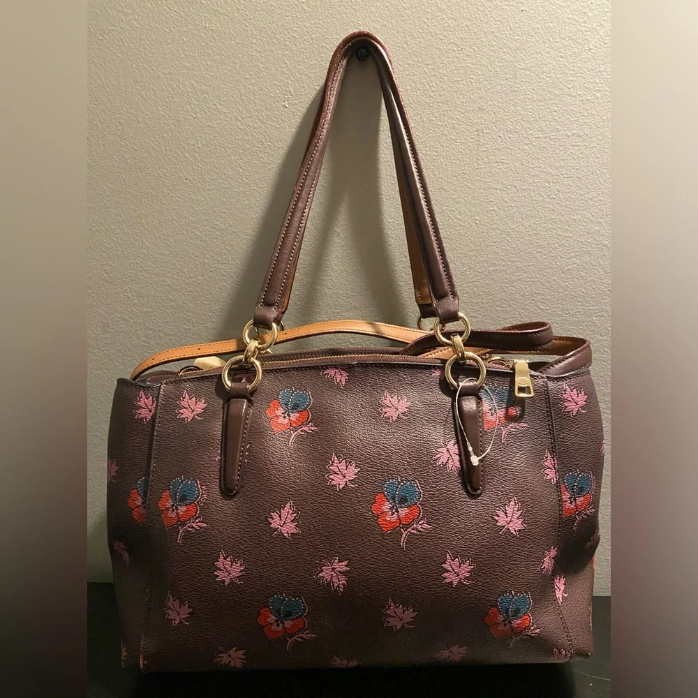 GUC COACH Mini Christie Carryall & Matching Wallet Set Wildflower Print Oxblood - Picture 4 of 15